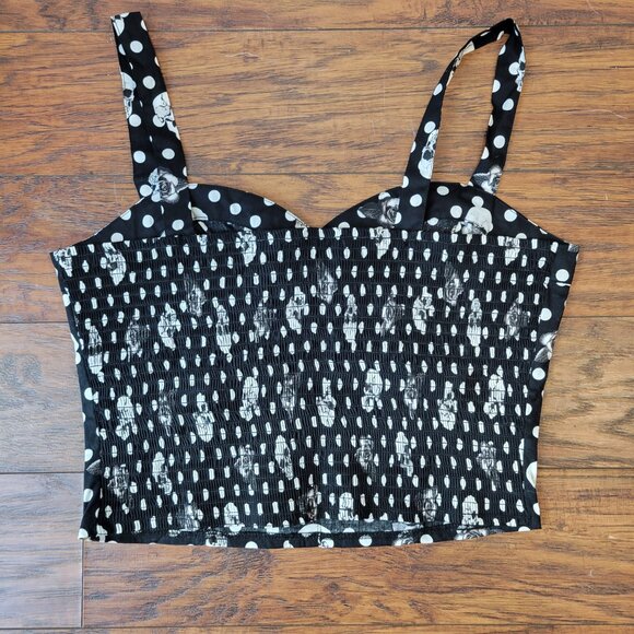 HOT TOPIC Black White Skull Rose Polka Dot Button Cropped Tank Top sz XL Pin-Up - Picture 7 of 7